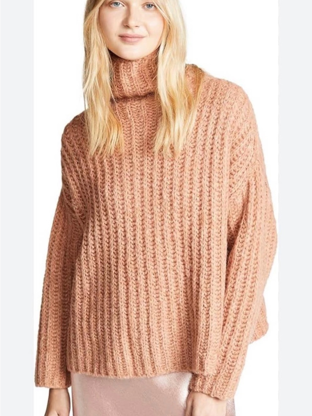 Free People Fluffy Fox Turtleneck Sweater in Papaya.  X-small